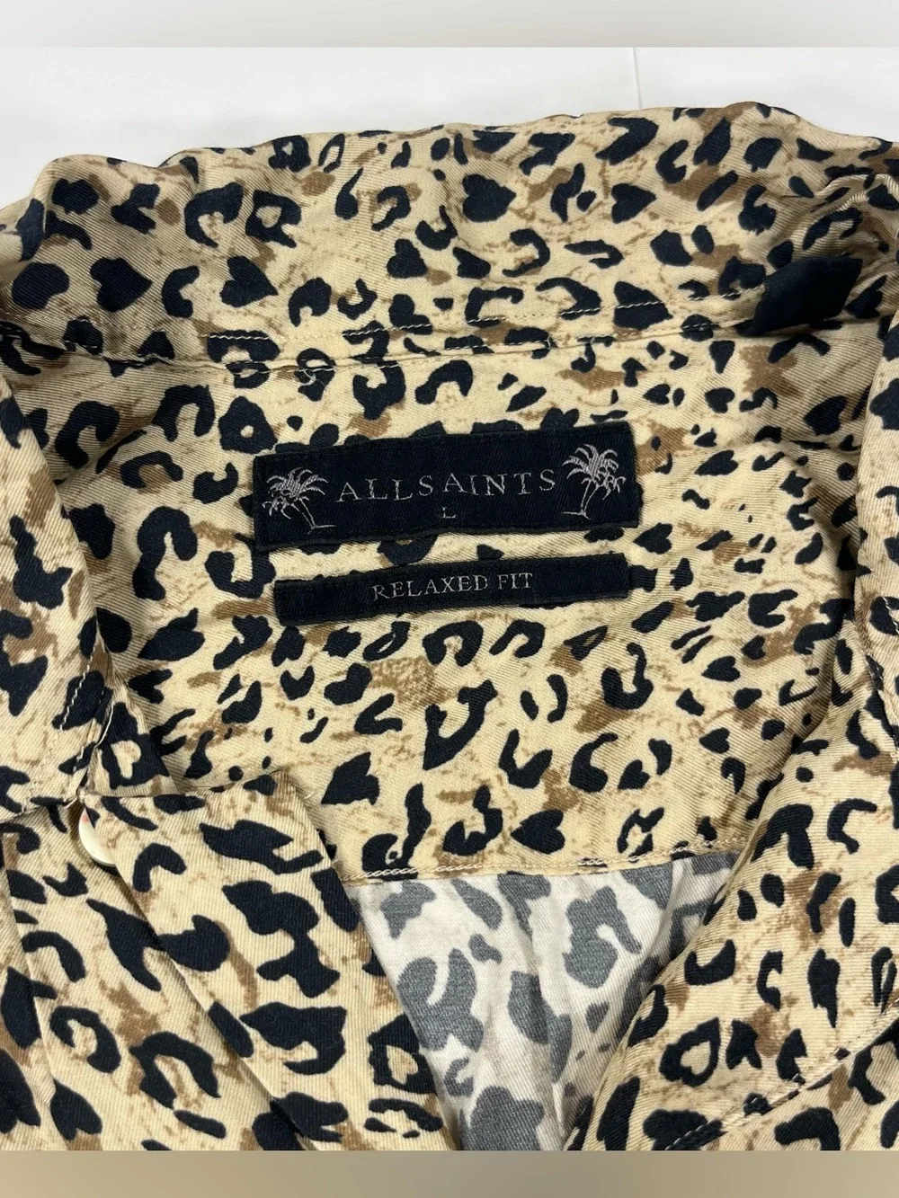 All Saints Leopard Print Button Up Shirt Size Large Relaxed Fit